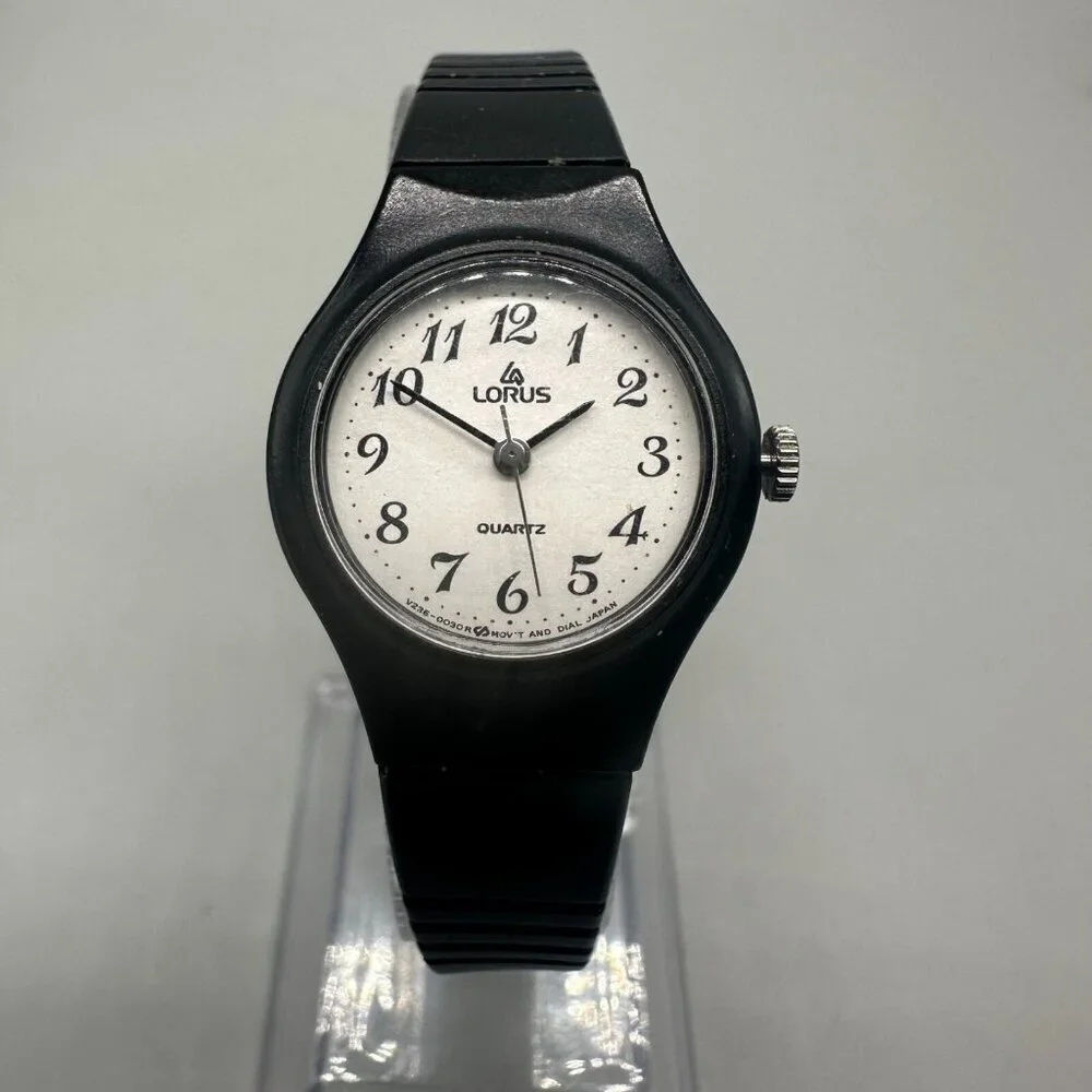 Vintage Lorus Watch Women Black Easy To Read Dial 22MM Round New Battery